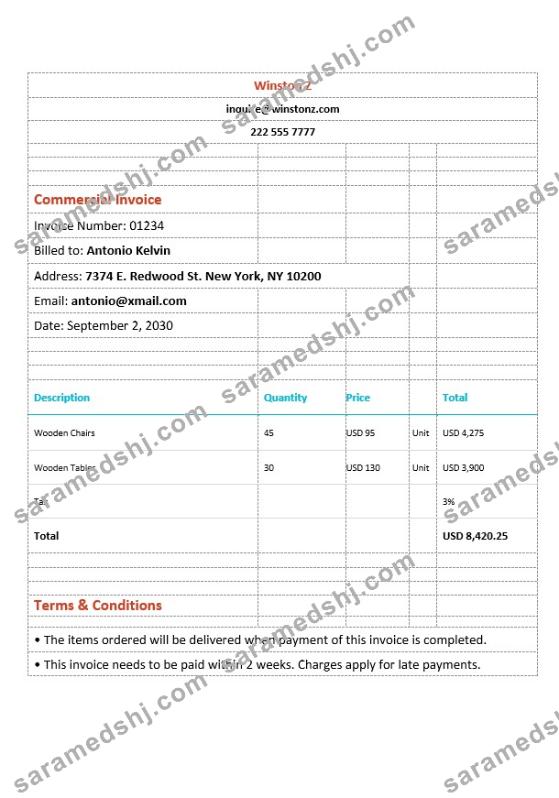 Sample Commercial Invoice Template